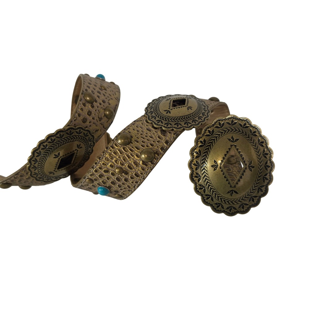 Kathy Van Zeeland Western Concho Belt Bronze Faux Croc Turquoise Studded Boho S - Picture 2 of 14
